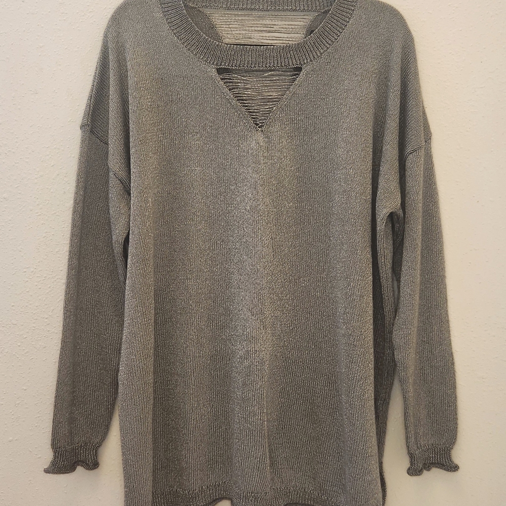 Lane Bryant Distressed Sweater In Silver Size 26/28